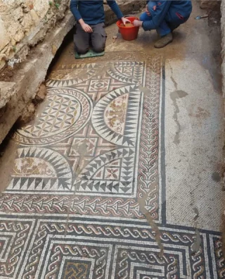 In the Old Town on the Adriatic island of Hvar, Croatia, a Roman mosaic was unearthed beneath a narrow street. 

Photo: Slobodna Dalmacıja

